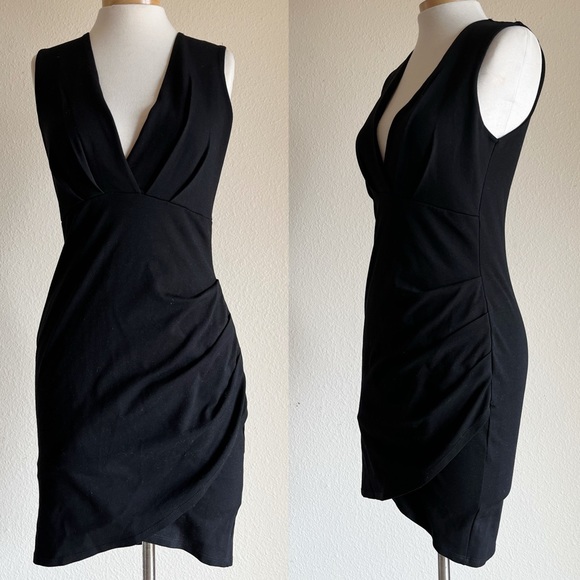 Lulus Black Stretch Tulip Ruched Sleeveless Stretch Cocktail Hour Mini Dress - Picture 2 of 6
